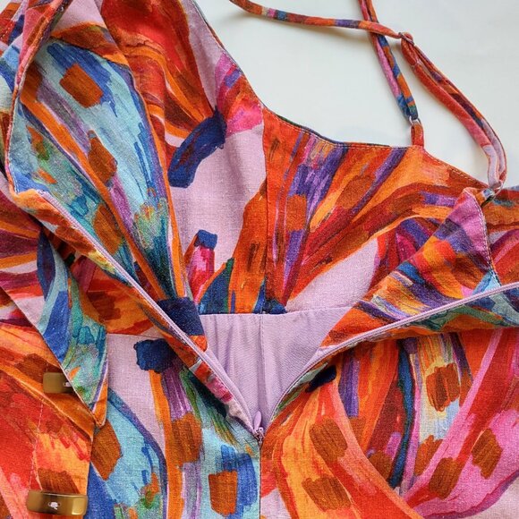 FARM RIO Colored Bananas Wrap Mini Dress Linen Festival Indie Tropical Size XS - Picture 8 of 11